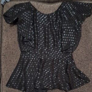 Isaac Mizrahi Black Top with Silver Sparkle Peplum